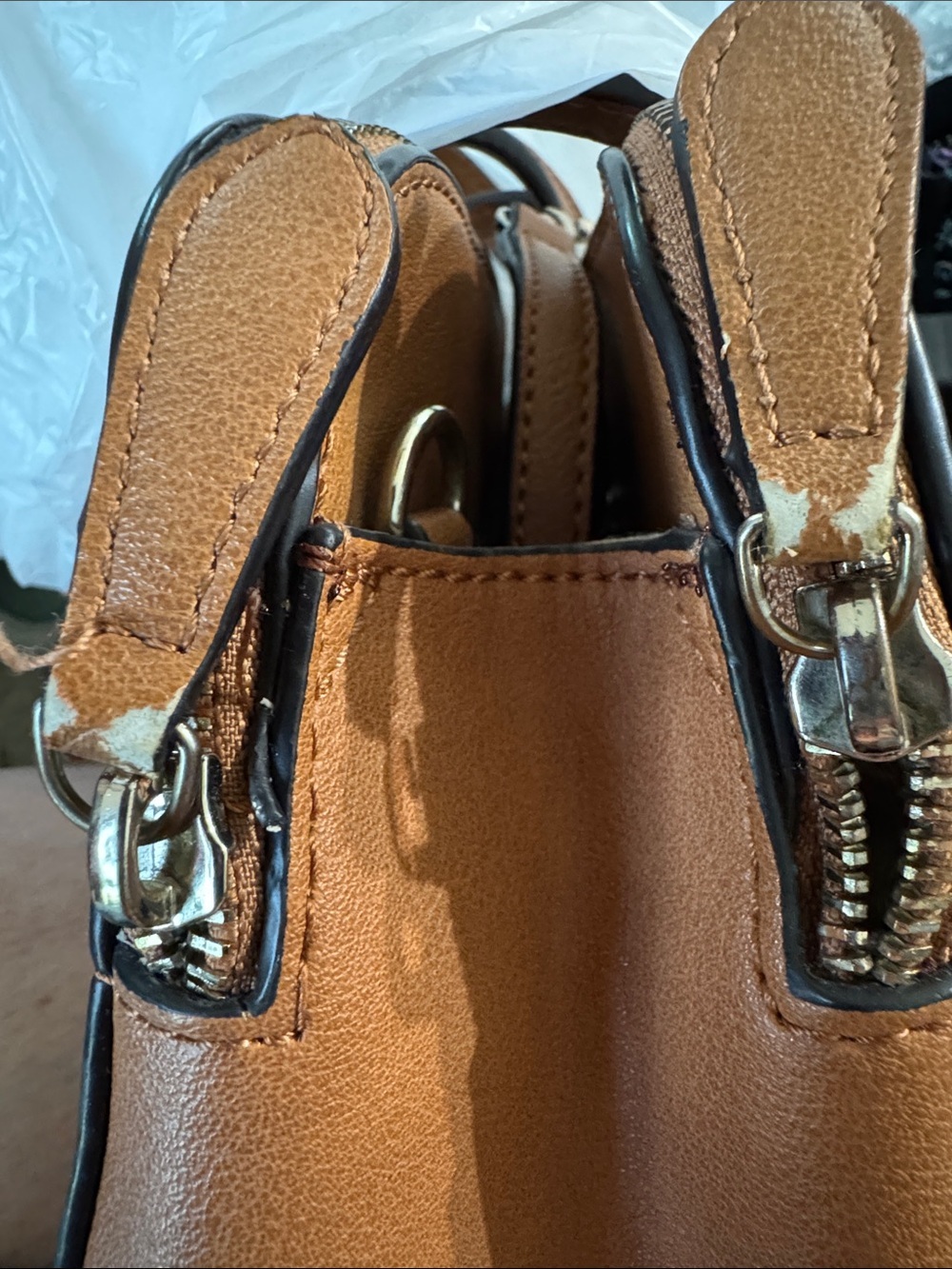 GUESS Brown/Tan Crossbody Satchel with Logo Charm - Picture 11 of 12